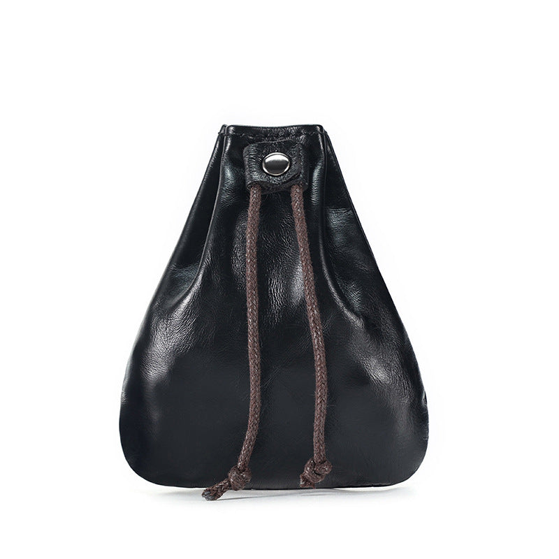 10PCS Handcrafted Waxed Leather Pouch, Vintage Style Drawstring Jewelry Organizer