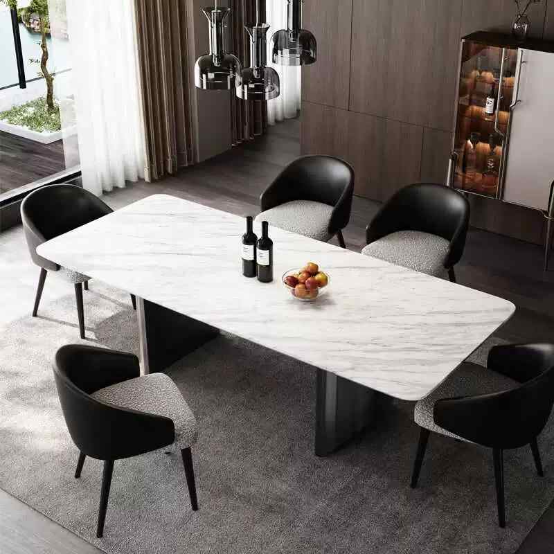 Light luxury senior imported large flower green luxury stone pure natural marble table new high-end luxury rectangular dining table