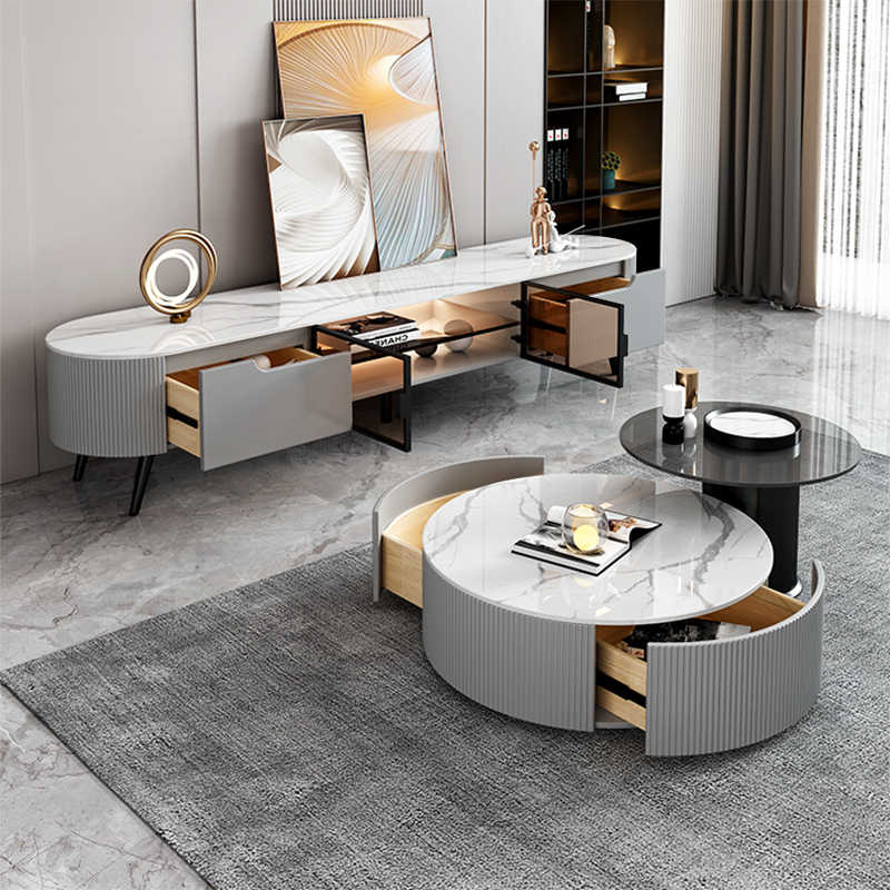 Rock panel coffee table TV cabinet combination of modern simple small apartment TV cabinet living room