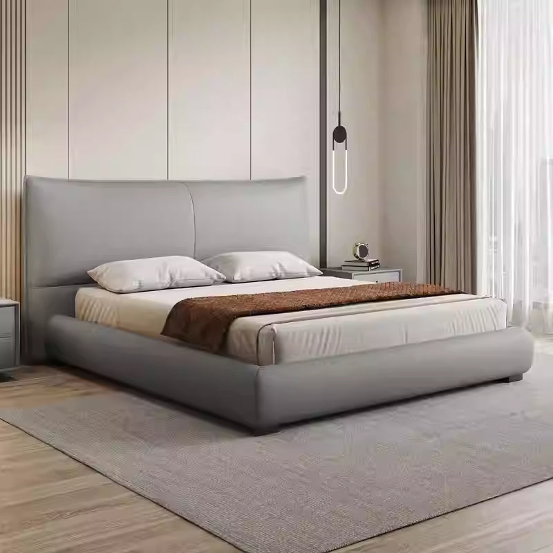 Italian minimalist Chanel leather bed Modern simple top layer leather bed High-end master bedroom double bed edging soft bed