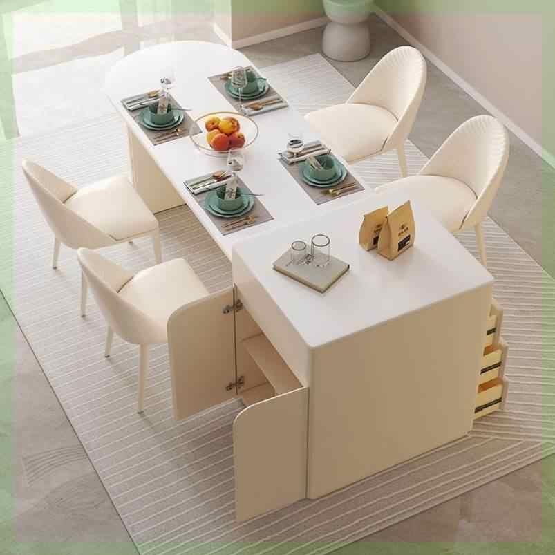 Cream wind rock plate dining table and chair combination simple and light luxury living room island dining table one retractable small apartment