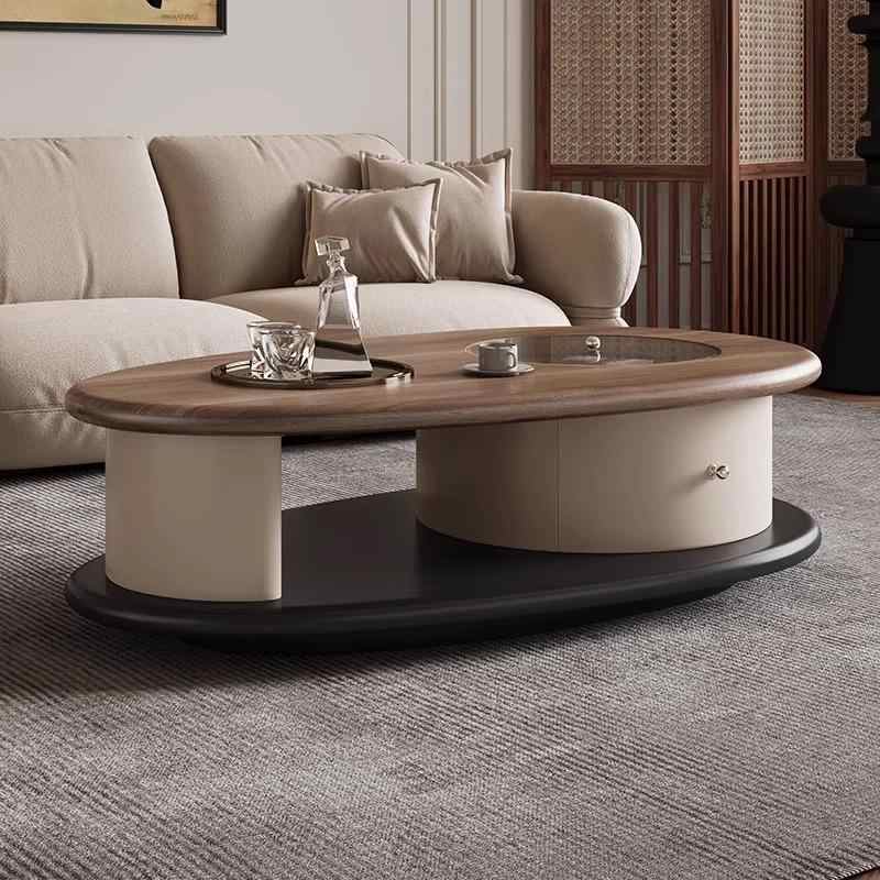 Italian minimalist retro home living room size solid wood ancient style simple modern senior oval coffee table