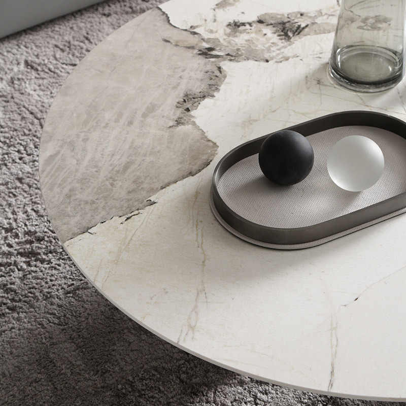 Italian very simple rock panel coffee table modern simple light luxury living room small household round red high-end coffee table