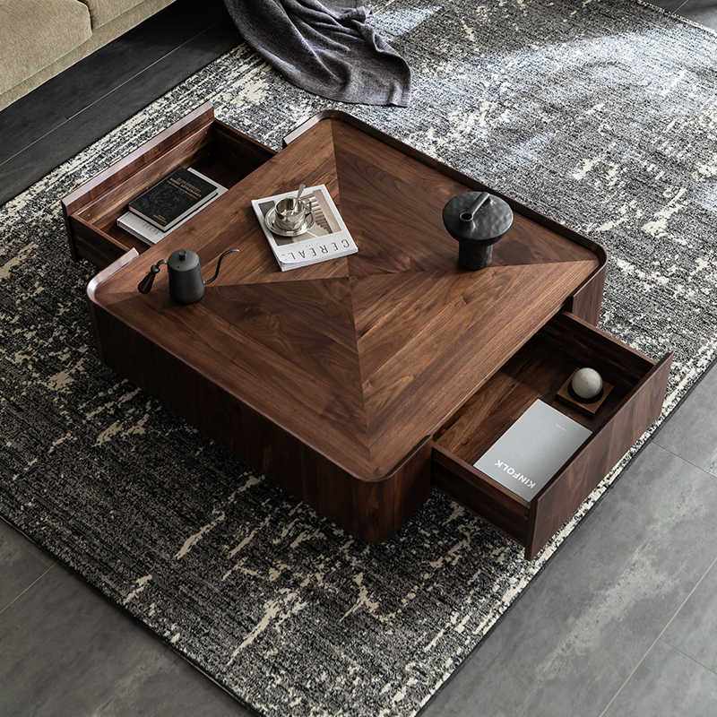 Italian minimalist North American black walnut solid wood tea table square collection of Northern European furniture modern simple designer square