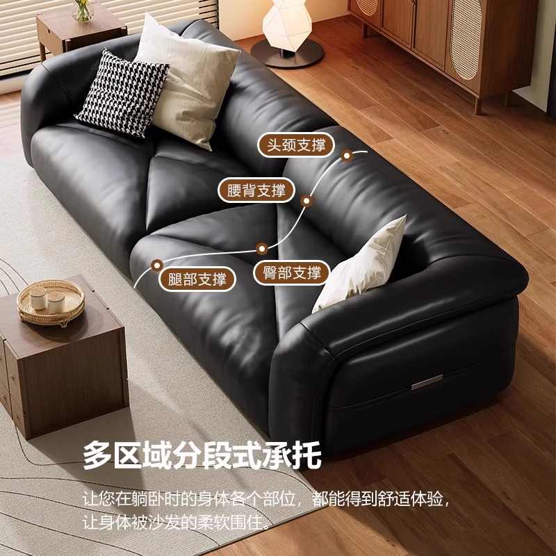 Modern simple retro style first layer cowhide sofa Italian minimalist living room size flat straight row leather sofa