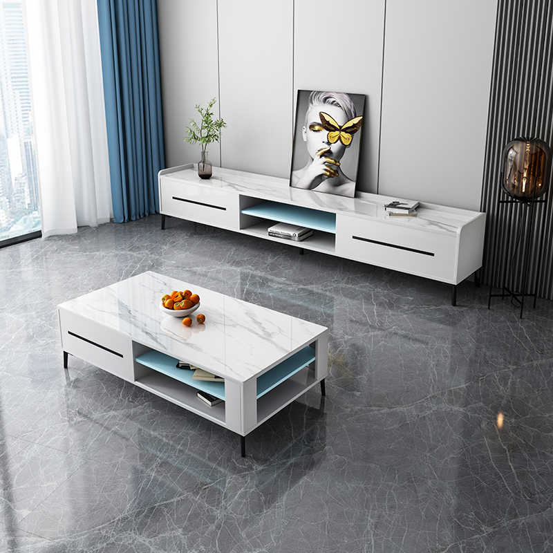 Italian very simple rock panel coffee table TV cabinet small apartment simple light luxury modern living room