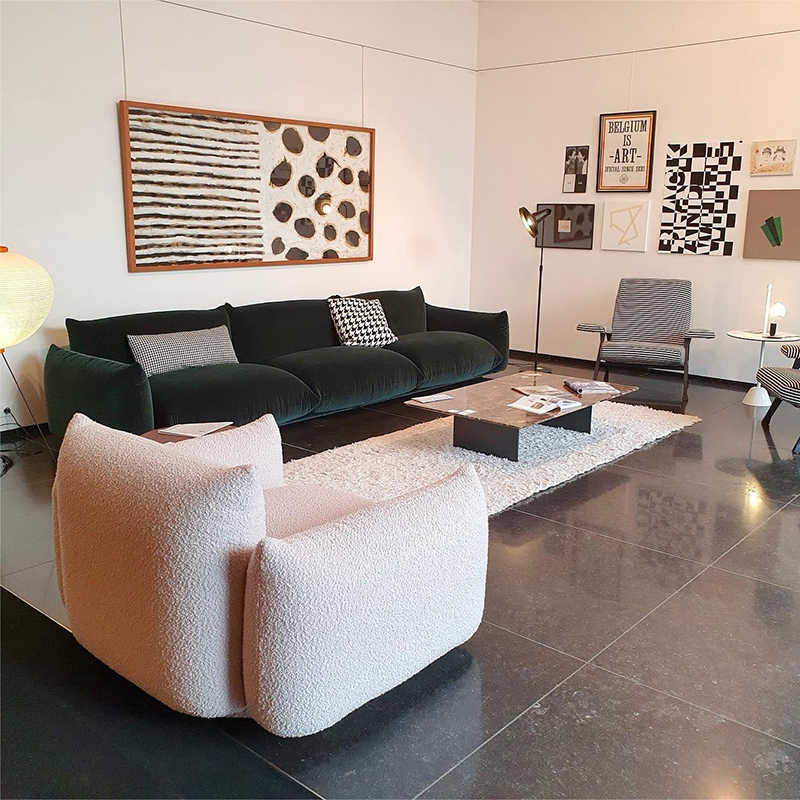 Designer modern fabric lamb wool white living room row three or four people square bread soft sofa