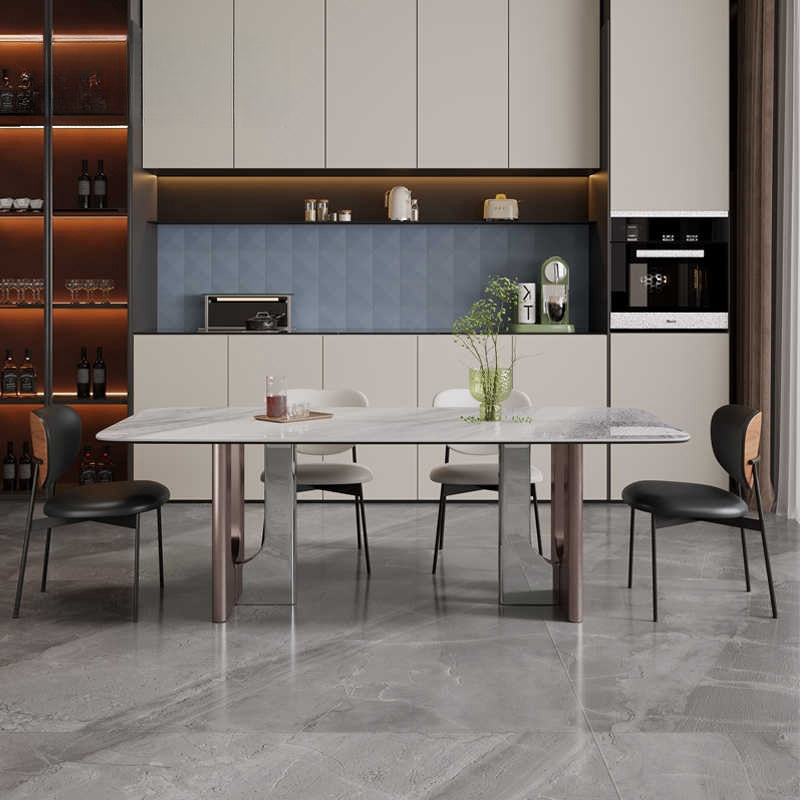 Light luxury stainless steel microcrystal full support table Italian high-end dining table villa designer dining table and chair combination