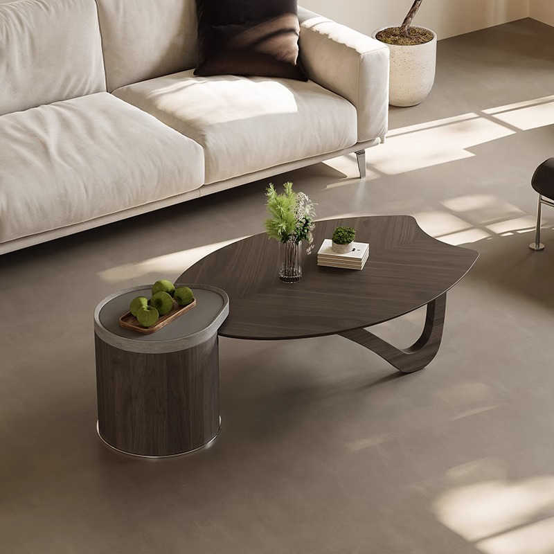 Designer shaped black walnut veneer tea table small apartment living room modern advanced sense wabi Sabi wind creative tea table