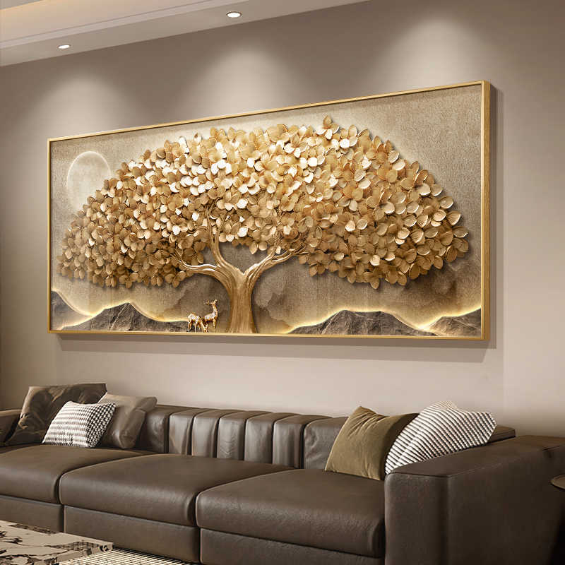 Modern light luxury money tree living room decoration painting sofa background wall hanging painting a whole pair of atmospheric money tree wall painting