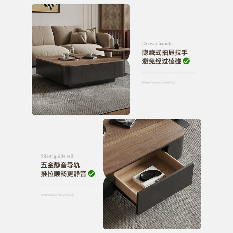 Black square coffee table living room household small unit Italian simple designer storage coffee table side table