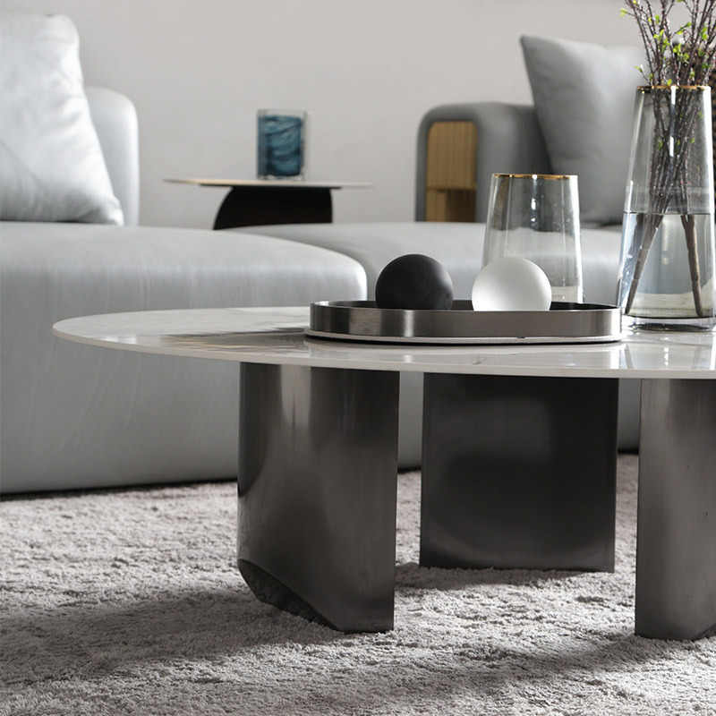 Italian very simple rock panel coffee table modern simple light luxury living room small household round red high-end coffee table