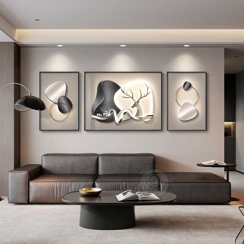 Light luxury stone to run the living room decorative painting elk atmospheric sofa background wall hanging painting advanced sense of triple murals