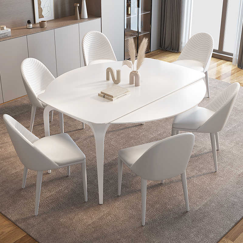 Cream wind light luxury rock table combination of modern simple retractable round folding home rectangular dining table and chair