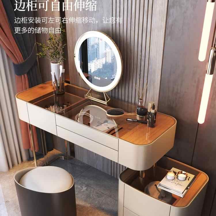 All solid wood dresser bucket cabinet integrated modern simple net red tempered glass bedroom storage cabinet light luxury makeup table