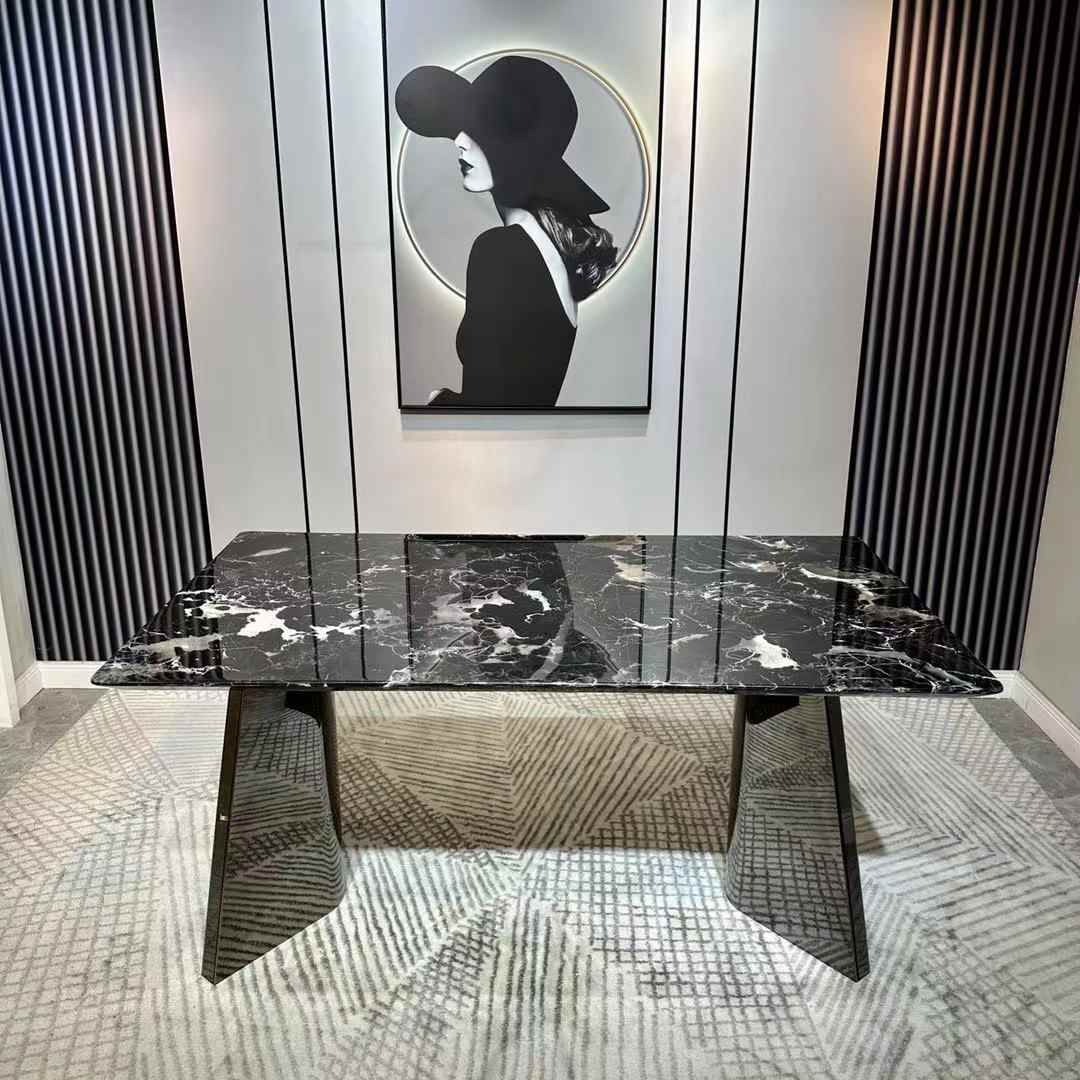 Natural black rose luxury stone table Rectangular high-end dining minimalist table can be customized designer light luxury table