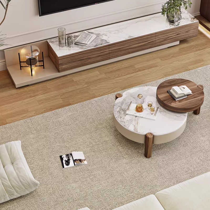 Nordic modern simple retro log luxury stone round coffee table TV cabinet combination size apartment