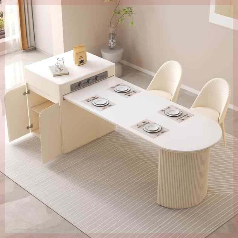 Cream wind rock plate dining table and chair combination simple and light luxury living room island dining table one retractable small apartment