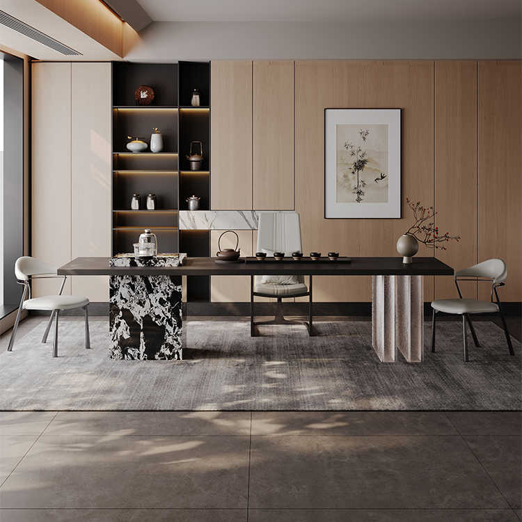 Italian very simple rock plate tea table and chair combination villa living room designer creative art tea table light luxury modern simple