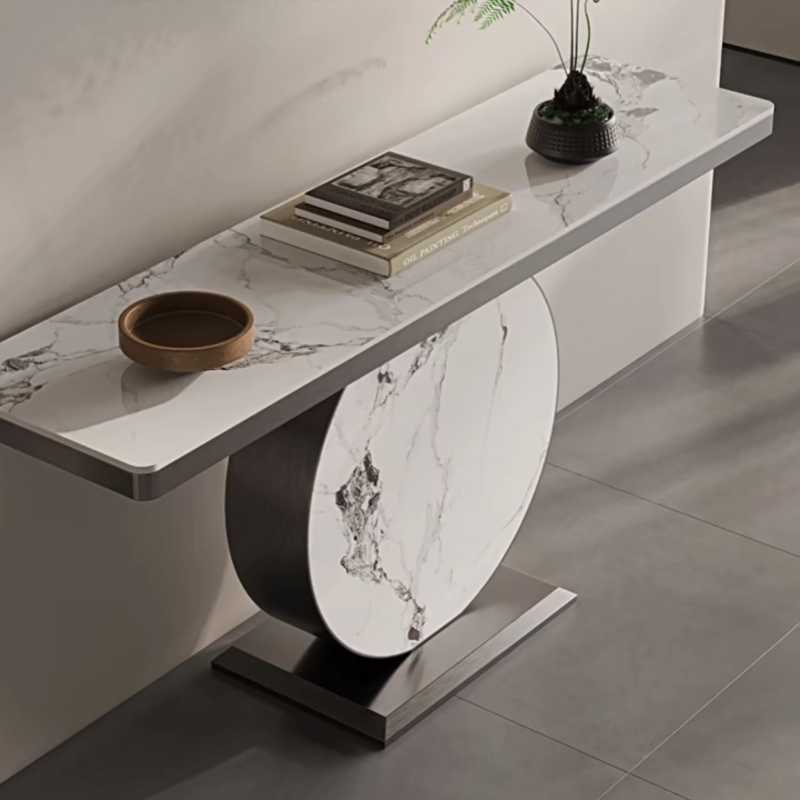 Light luxury wind rock panel porch entry simple corridor corridor stainless steel art end view table against the wall porch table