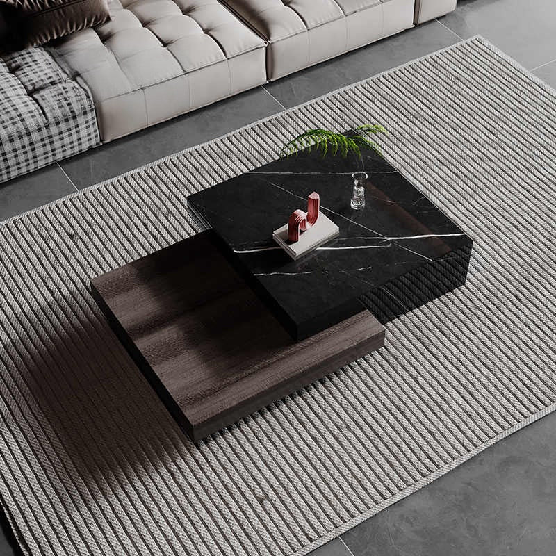 Natural marble coffee table TV cabinet combination living room high-end modern light luxury Italian minimalist square wabi-Sabi wind