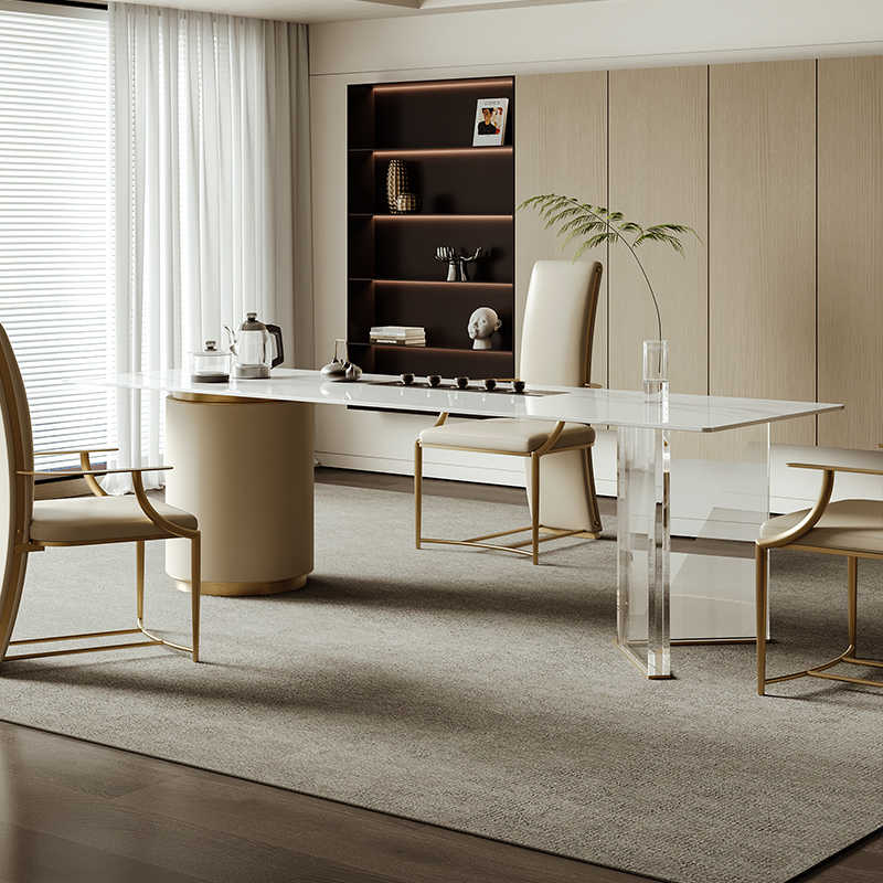Light luxury rock plate tea table modern simple office tea table and chair combination of large high-end reception room large tea table