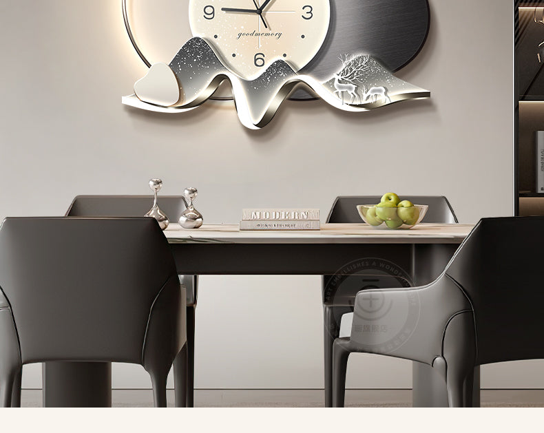 Stone to run the restaurant decorative painting wall clock modern light luxury living room clock hanging painting advanced sense wall lamp