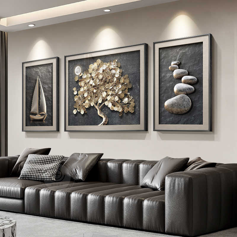 Fortune tree atmospheric living room decoration painting modern light luxury elephant sofa background wall hanging painting advanced sense triple mural