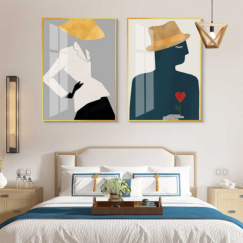 Women's fashion abstract decorative painting bar women's shop two-piece hanging painting bedroom bedside corridor background wall painting