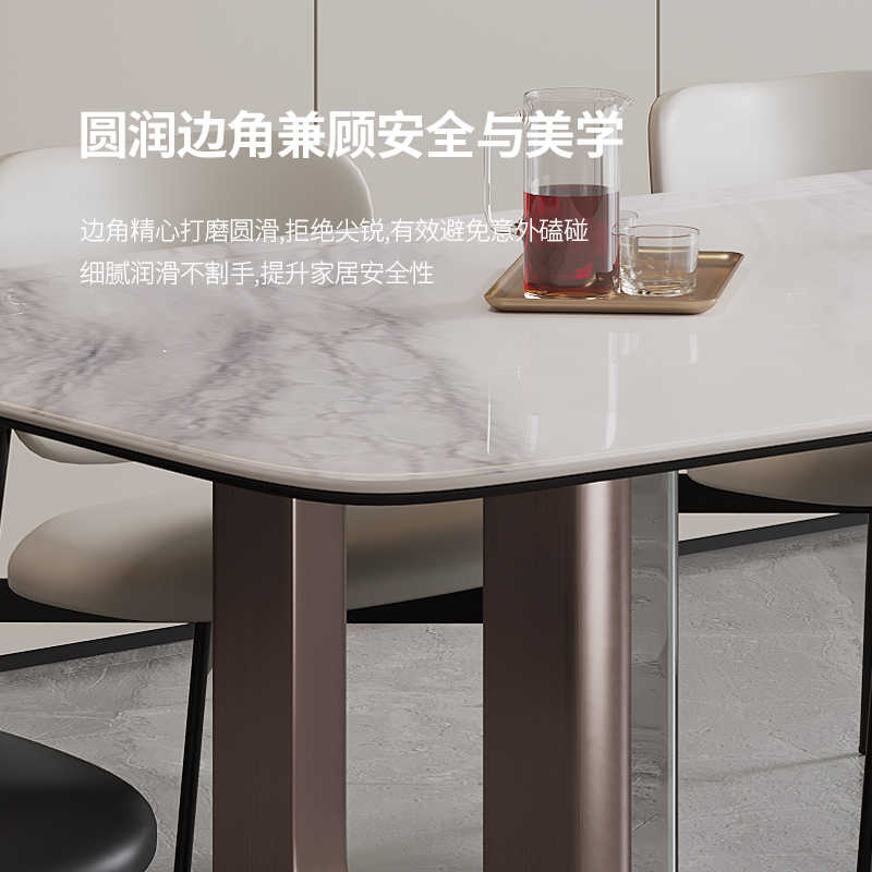 Light luxury stainless steel microcrystal full support table Italian high-end dining table villa designer dining table and chair combination