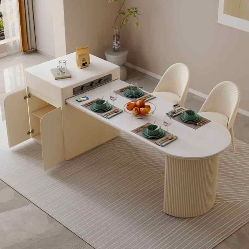 Cream wind rock plate dining table and chair combination simple and light luxury living room island dining table one retractable small apartment