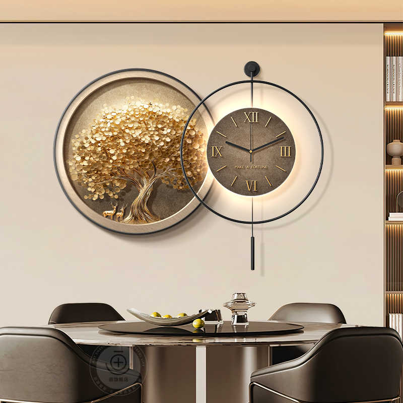 Fortune tree restaurant decoration painting light luxury luxury sense table clock hanging painting atmospheric living room wall clock mural wall clock