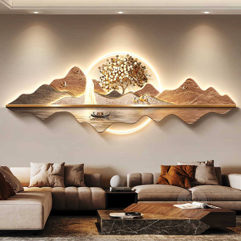 Fortune tree light luxury living room decorative painting new Chinese style back with back-up sofa background wall hanging painting advanced sense landscape painting
