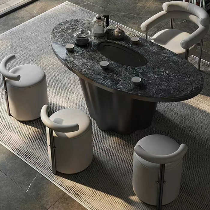 Light luxury modern balcony tea table and chair combination home office senior sense designer rock plate luxury stone tea table