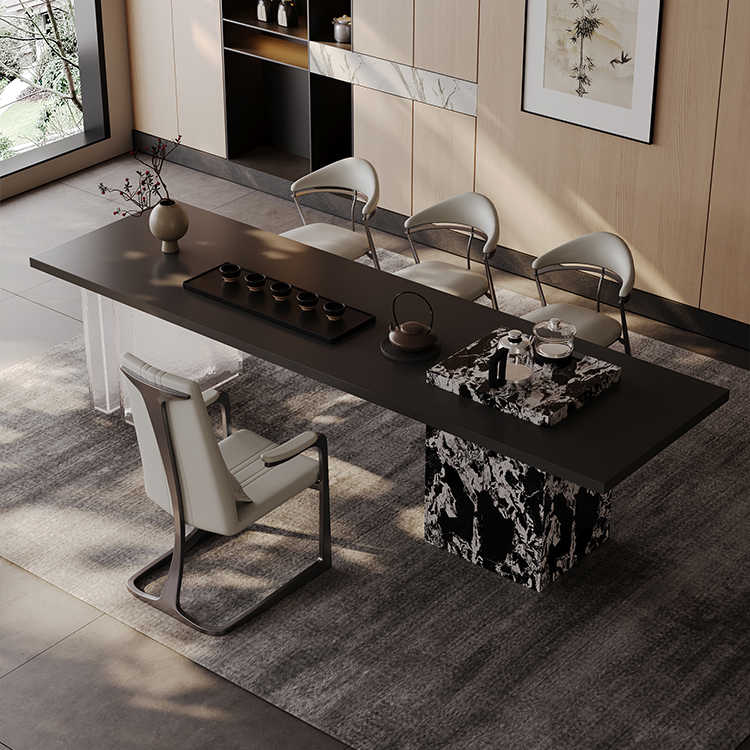 Italian very simple rock plate tea table and chair combination villa living room designer creative art tea table light luxury modern simple