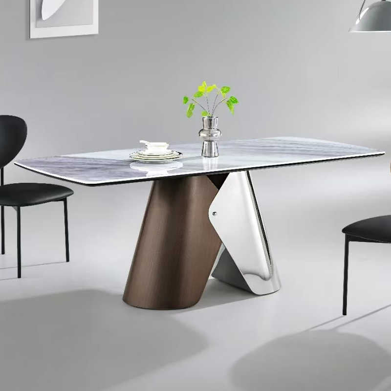 Luxury stone stainless steel table leg bracket middle high-end rock solid wood table leg frame marble rectangular table base