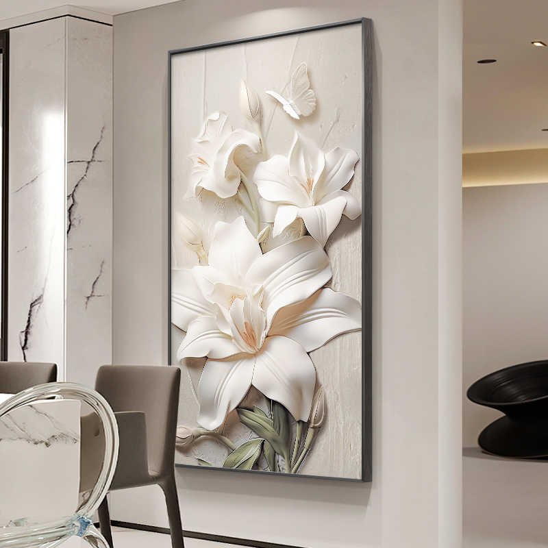 Cream style flower porch decorative painting three-dimensional floating style mural high-end aisle end hanging painting
