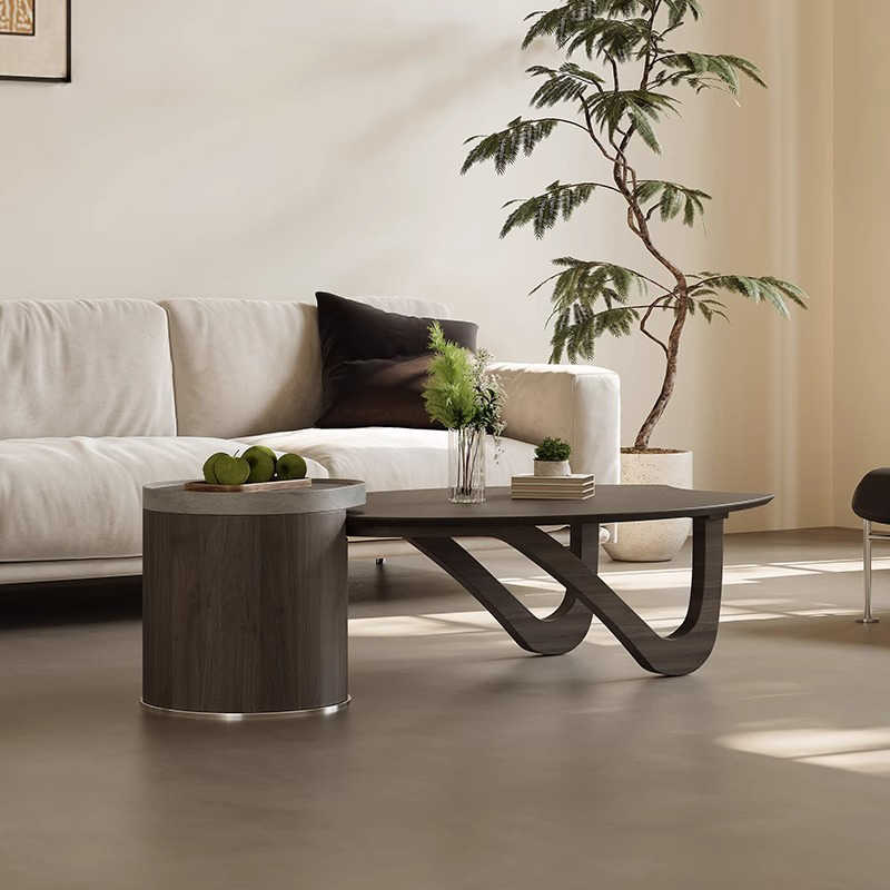 Designer shaped black walnut veneer tea table small apartment living room modern advanced sense wabi Sabi wind creative tea table