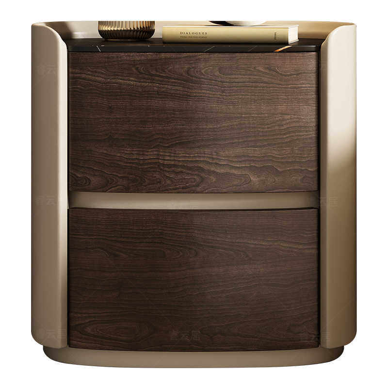 Italian minimalist high-end solid wood bedside table designer oval leather bedside cabinet Modern light luxury rock board locker