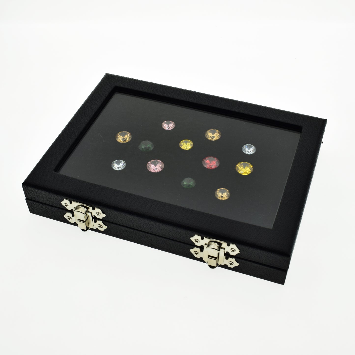 Coin & Gem Display Box, Glass Lid, PU Leather Case with Memory Foam