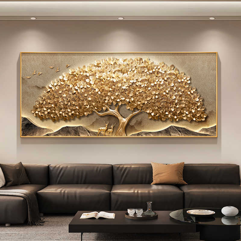 Modern light luxury money tree living room decoration painting sofa background wall hanging painting a whole pair of atmospheric money tree wall painting