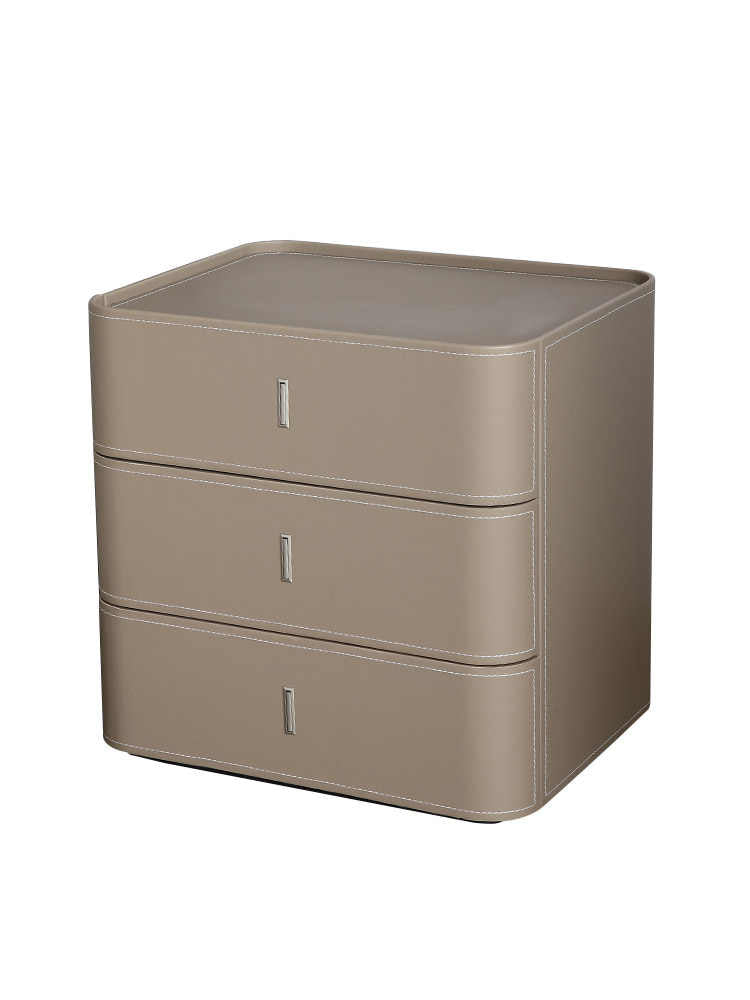 Italian minimalist bedside table simple modern bedroom storage Square three drawers light luxury saddle leather bedside cabinet
