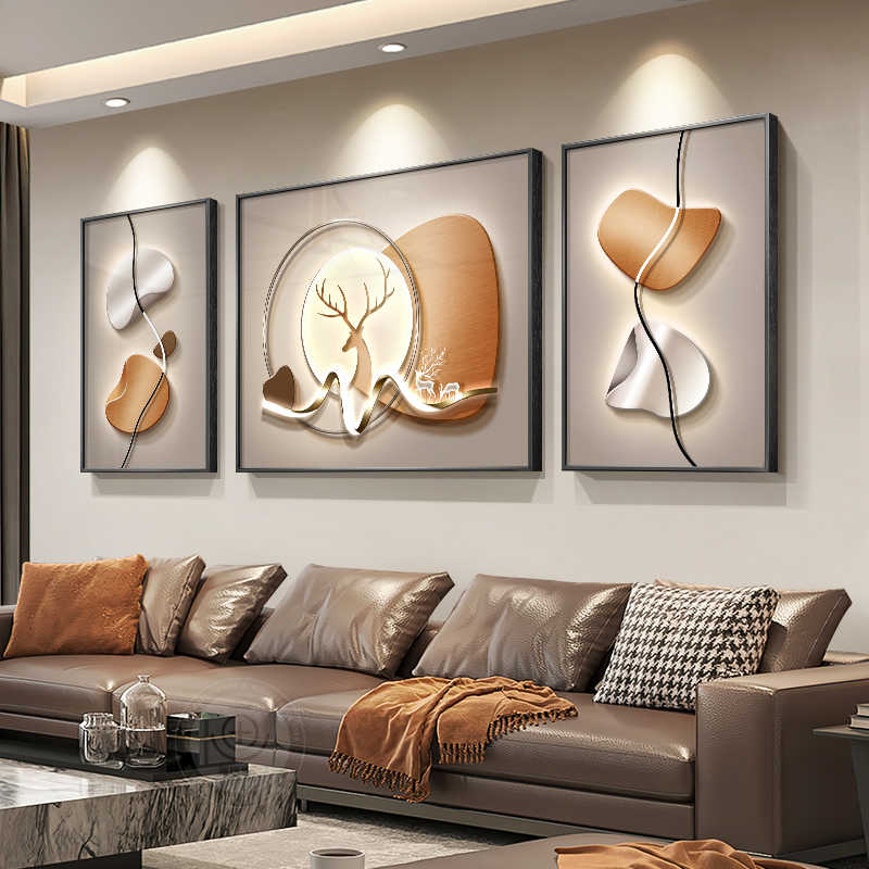 Light luxury stone to run the living room decorative painting elk atmospheric sofa background wall hanging painting advanced sense of triple murals