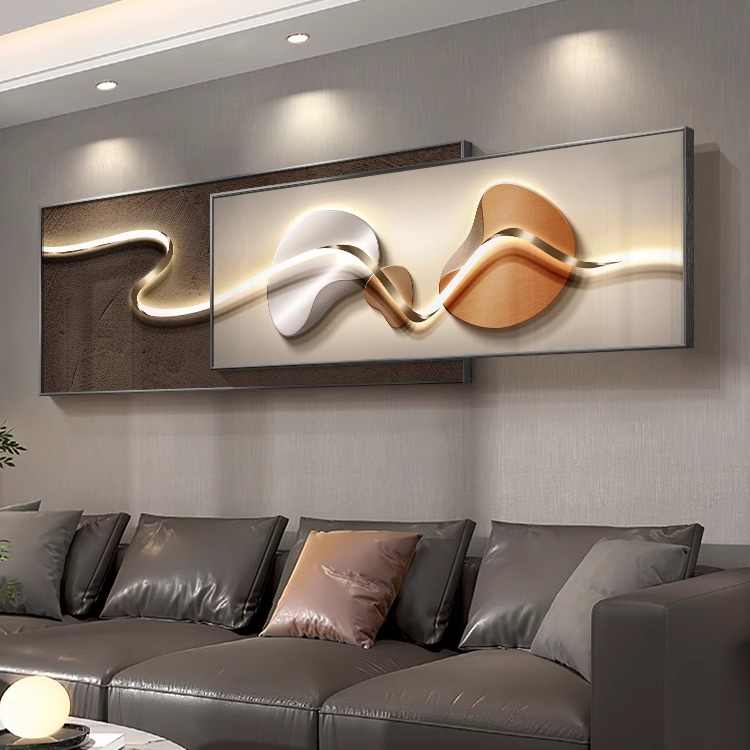 Modern light luxury living room decorative painting advanced sense superimposed painting stone to run abstract and simple sofa background wall hanging painting