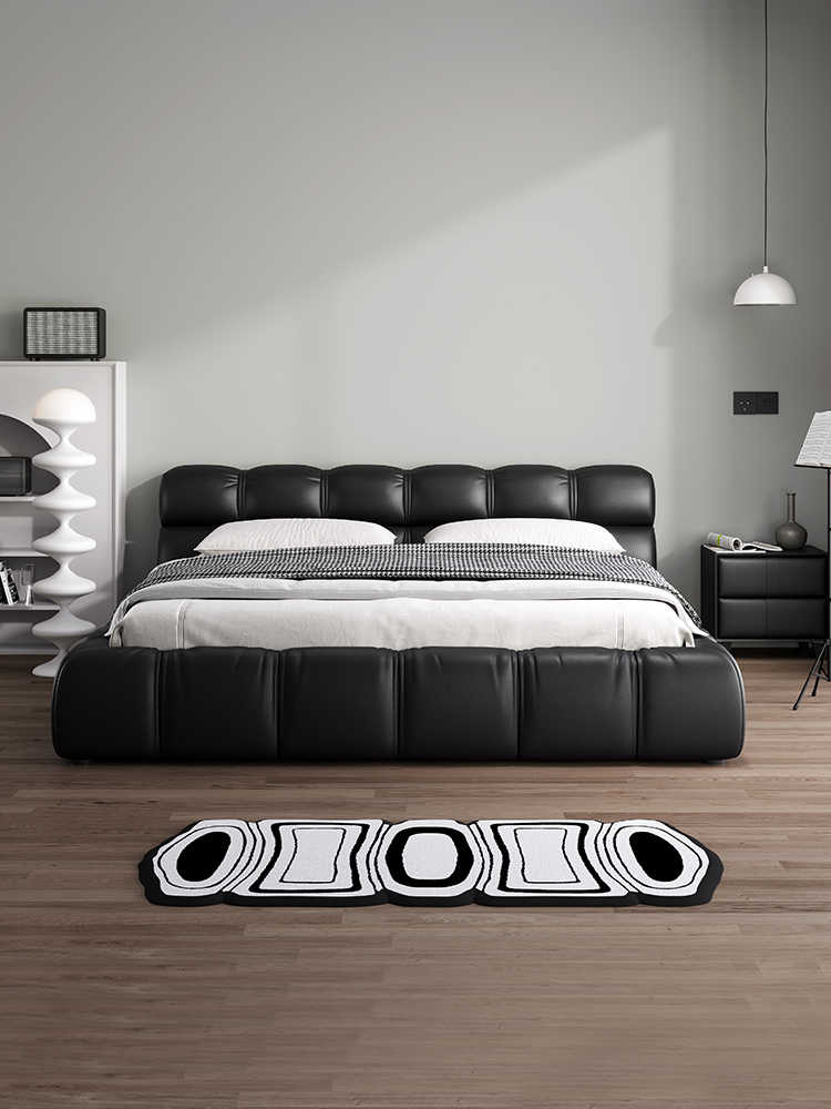 Leather bed Modern simple black puff bed Italian minimalist Master bedroom Queen bed storage Wedding bed Double bed