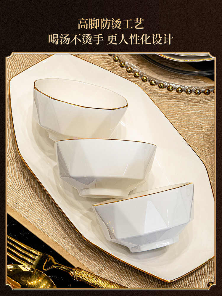 Dish set household light luxury Chinese ceramic tableware set Jingdezhen relocation bowl dish chopsticks combination