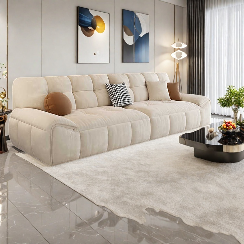 Cream wind duo fabric sofa apartment living room straight row simple small apartment double cat scratch cotton candy technology