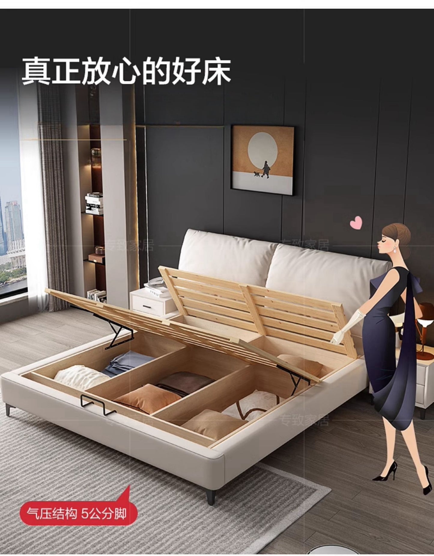 Light luxury 2 m X2 m queen bed Master bedroom double bed Modern simple 1.35m small unit storage single bed