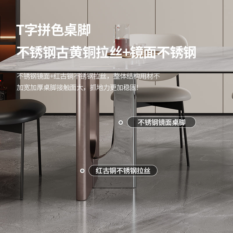 Light luxury stainless steel microcrystal full support table Italian high-end dining table villa designer dining table and chair combination