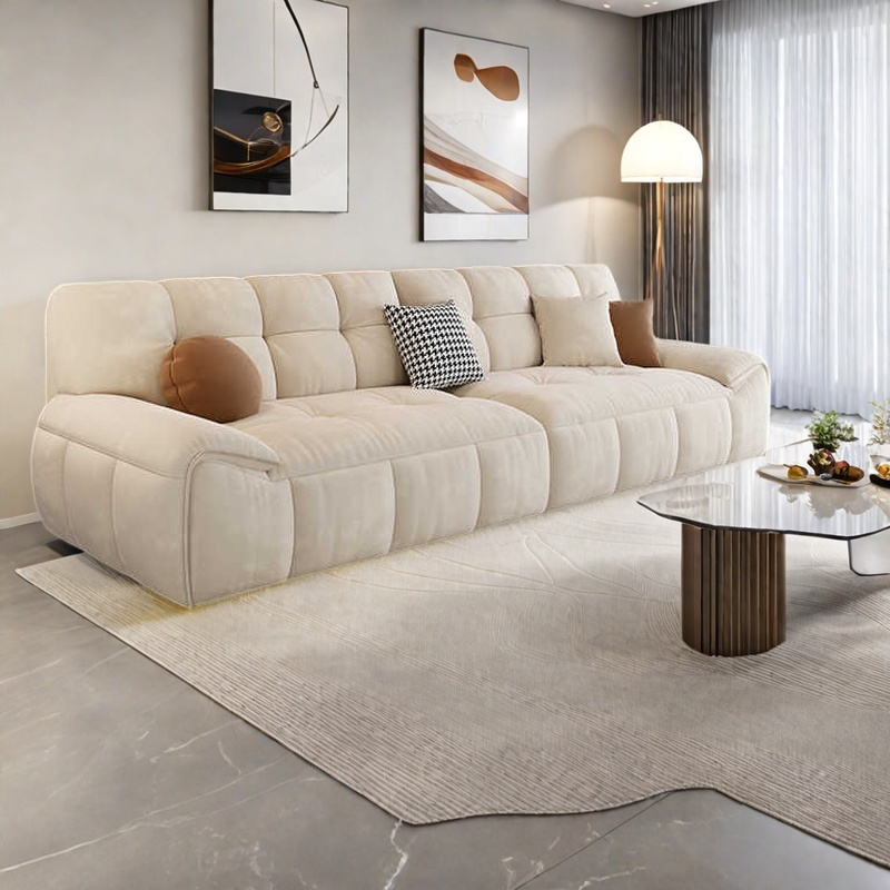 Cream wind duo fabric sofa apartment living room straight row simple small apartment double cat scratch cotton candy technology